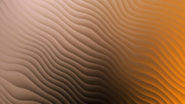 Abstract animated on orange brown  background.  Wave ripple ,curved lines motion on smooth liquid loop animation. Wavy stripes layout. 4K video background.