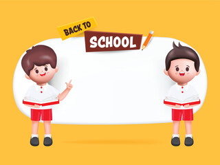 3D Happy cute Students Back to school and reading a book character. Vector in 3d rendering style.