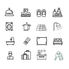 Hotel elements - thin line web icon set. Outline icons collection. Simple vector illustration.