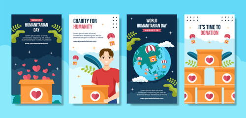 World Humanitarian Day Social Media Stories Cartoon Hand Drawn Templates Background Illustration