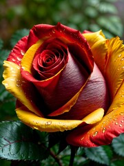 Warmth and Intimacy: Yellow and Red Rose with Water Droplets (Generative AI)