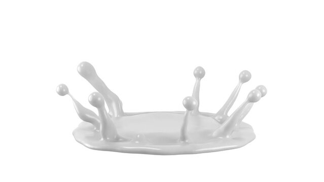 3d Animation of the Milk Splashing. Isolated on white background. Alpha Matte.