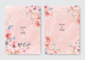 Pinkish wedding invitation card with cherry blossom floral design