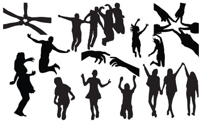 friend silhouette, dancing people silhouette, party people silhouette