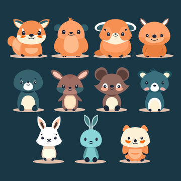 set of funny cartoon animals. cute animal illustration