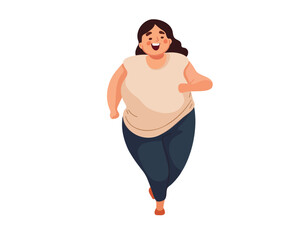 Happy fat woman running on white background vector illustration