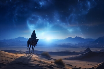 camels in the arabian desert in the night, create using generative AI tools