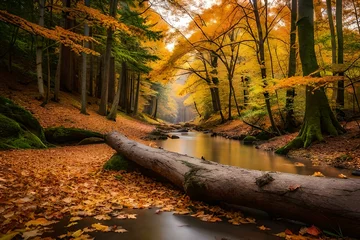 Wall murals Forest river autumn in the woods generated ai