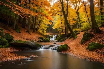 Abwaschbare Fototapete Waldfluss waterfall in autumn generated ai