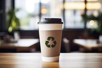 Coffee to go cup with recycle symbol, Generative AI