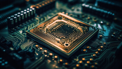 Abstract circuit board pattern showcases complexity of computer equipment industry generated by AI