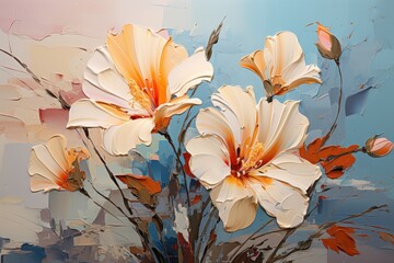oil painting on canvas of flowers with ocher shades of colors