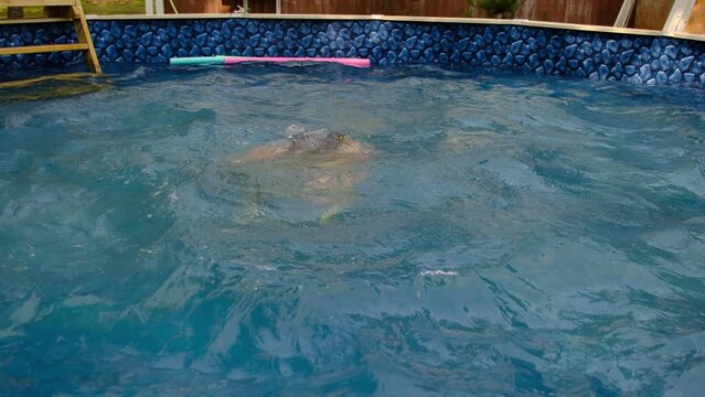 Slow motion of person under water in swimming pool as if drowning.