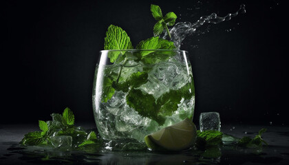 Refreshing mojito cocktail with mint, lime, and citrus fruit slice generated by AI
