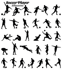 Soccer player silhouette vector set.