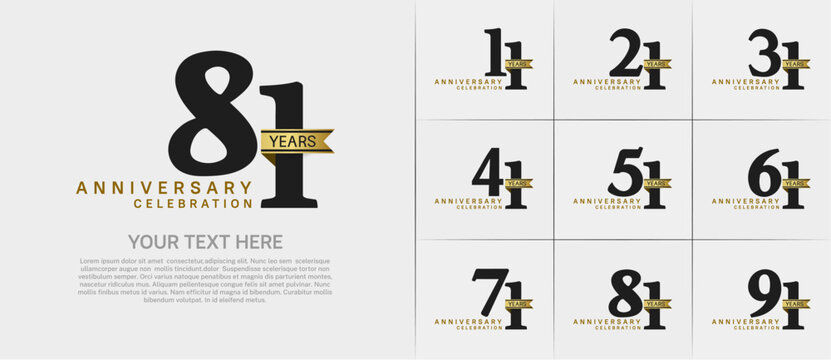 set of anniversary logo with black number and gold ribbon can be use for celebration
