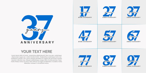 set of anniversary logo with blue number and black handwriting text can be use for celebration