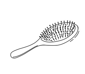 Doodle hairbrush for styling vector doodle illustration. Comb hairdresser tool sketch isolated on white