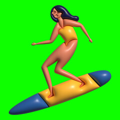 In Motion 3D Surfing with Greenscreen Background