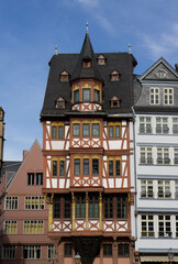 Fototapeta premium 05.05.2022 Frankfurt, Germany. Old traditional buildings in Frankfurt, Germany in a summer. Frankfurt am Main, Germany altstadt.
