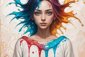 digital drawing with watercolor, oil, acrylic mixed style imitation. Modern contemporary art. 