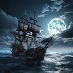 Fotobehang Schip pirate ship in the night