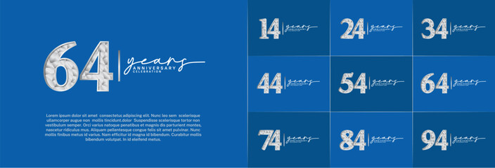 set of anniversary logo with silver number on blue background can be use for celebration