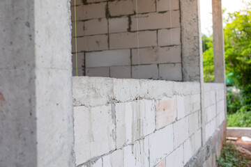 Fototapeta na wymiar Walls made of lightweight bricks with mortar