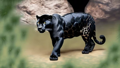 Gordijnen black panther hunting © Baba