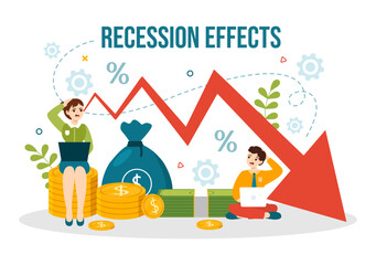 Recession Effects Vector Illustration with Impact on Economic Growth and Economical Activity Decline Result in Flat Cartoon Hand Drawn Templates
