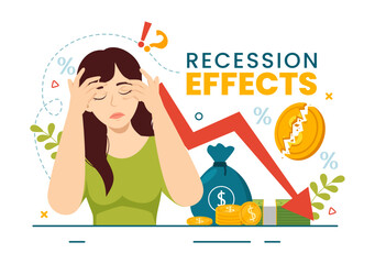 Recession Effects Vector Illustration with Impact on Economic Growth and Economical Activity Decline Result in Flat Cartoon Hand Drawn Templates