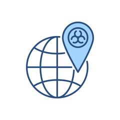 Outbreak virus map related vector icon. Location Sign with Biohazard on map. Outbreak virus sign. Isolated on white background. Editable vector illustration