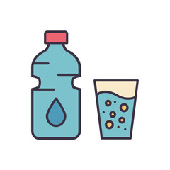 Water related vector icon. Bottle of water and a full glass. Drinking water sign. Isolated on white background. Editable vector illustration