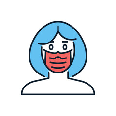 Woman wit medical mask related vector icon. Woman wit medical mask sign. Isolated on white background. Editable vector illustration