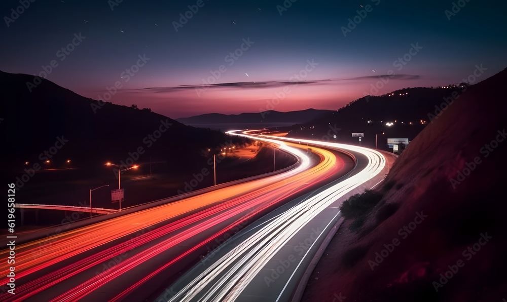 Wall mural a long exposure photo of a highway at night. generative ai