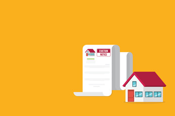 House, real estate property,  with an eviction notice document. Vector illustration.