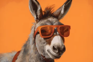 Fotobehang donkey with sunglasses, wall art , background image © giorgi