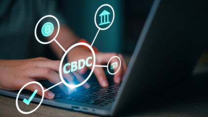 CBDC Central Bank Digital Currency. the digital currency of the Central Bank and transactions in different currencies. Financial technology exchange, money, and digital asset.
