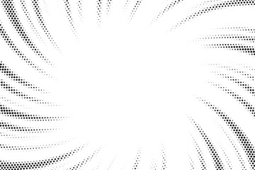 Halftone gradient sun rays pattern. abstract swirl halftone vector dots background. pop art, comic small dots. star rays halftone poster. shine, explosion. sunrise rays background.