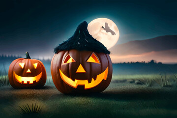 halloween pumpkin in the night  generative ai