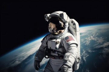 Obraz na płótnie Canvas Astronaut float in the outer space over the planet Earth, astronauts in outer space on orbit of the Earth, portrait of astronaut floating in space with a planet behind