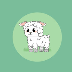 Cute baby sheep cartoon, editable vector, isolated, with green background