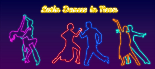 Latin dances in vector in neon design