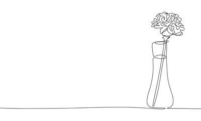 One Line Branch with flower in vase Vector Drawing. Style Template Flower in vase. Modern Minimalist Simple Linear Style. 