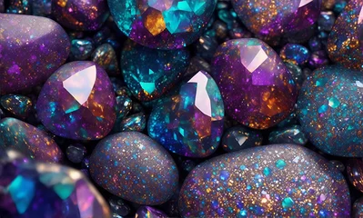 Gordijnen gemstones on a black, Colorful and Magical Stones Background, generative ai © Johan Wahyudi
