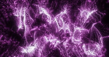 Abstract purple energy lines and particles magical bright glowing futuristic hi-tech background