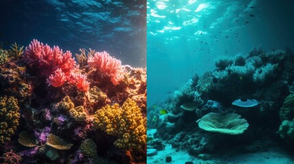 Naklejka na ściany i meble Journey into the Mystical Depths: Exploring the Wonders of Underwater Paradise, generative AIAI Generated