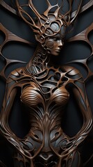 Fototapeta na wymiar A Grim Dark Cryptidwave Background Poster - Depicting an Abstract Close-up of an Ergonomic Femme - Intricately Carved Wallpaper with Anatomical Precision created with Generative AI Technology