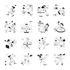 Pack of Online Workers Drawing Illustrations