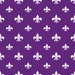 fleur-de-lis seamless pattern.White purple template. Floral texture. Elegant decoration, royal lily retro background. Design vintage for card, wallpaper, wrapping, textile.